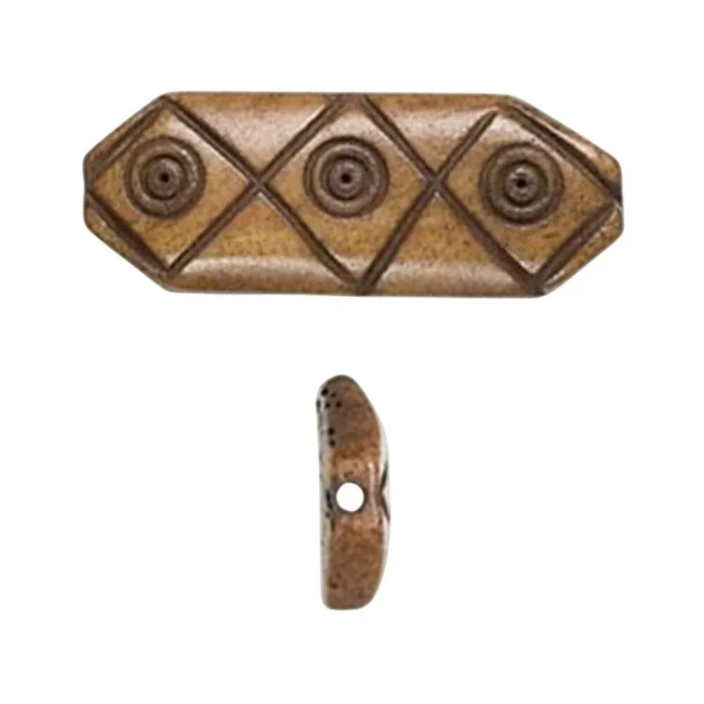 India Tribal Carved Circles & Diamonds Brown Black Yak Bone 30mm Pendant Bead